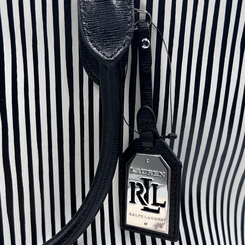Lauren Ralph Lauren Black White Striped Leather Satchel Tote Bag NEW RLL - Picture 3 of 10